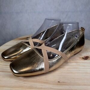 Rachel Ray Metallic Ballet Flats Womens 11 Gold Good Square Toe Crisscross Strap